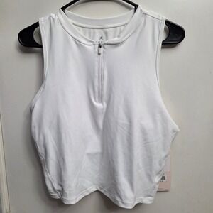 Danskin Cropped Zip Tank Bright White Moisture Wicking Stretch Athletic XL